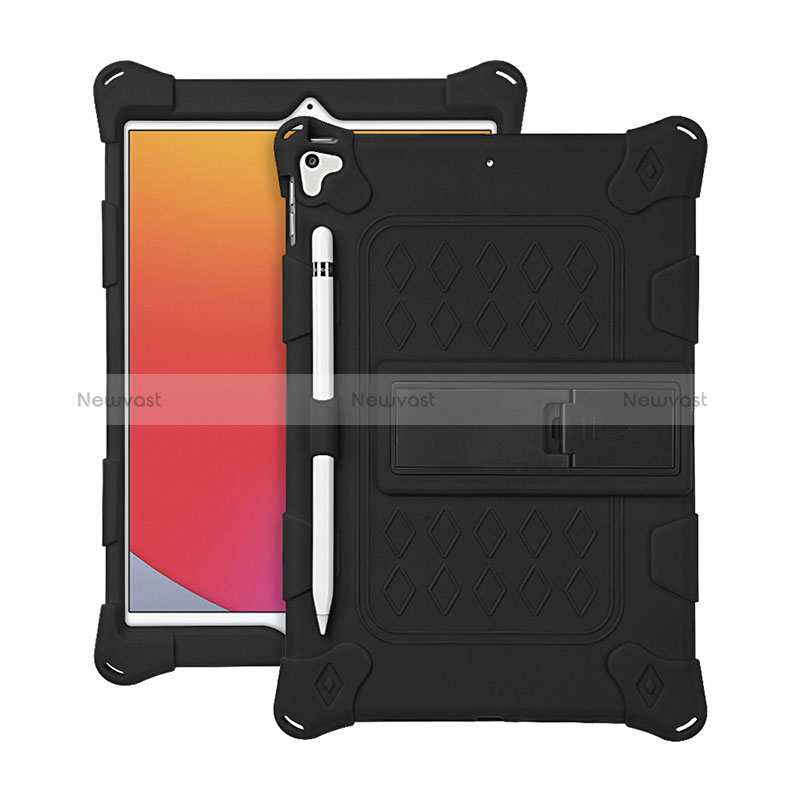 Silicone Matte Finish and Plastic Back Cover Case with Stand H01 for Apple iPad Pro 10.5 Black