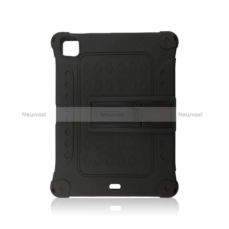 Silicone Matte Finish and Plastic Back Cover Case with Stand H01 for Apple iPad Pro 11 (2022) Black