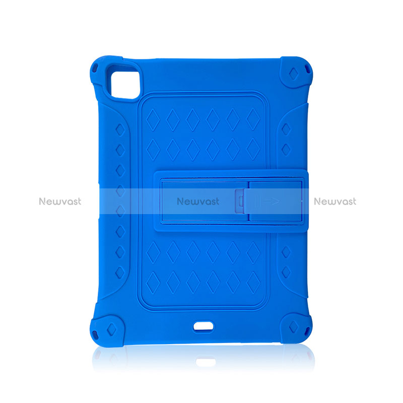 Silicone Matte Finish and Plastic Back Cover Case with Stand H01 for Apple iPad Pro 11 (2022) Blue