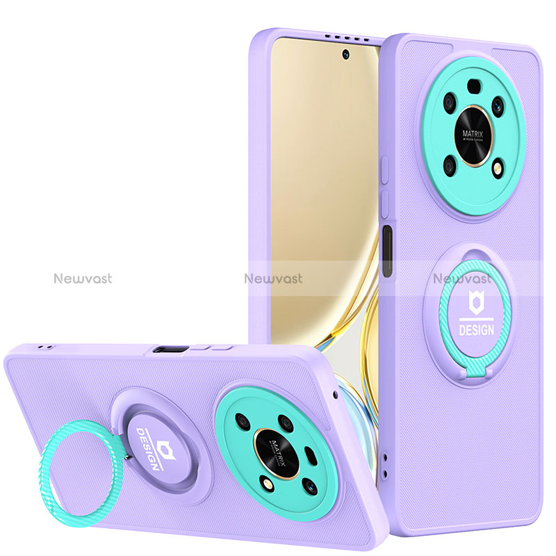 Silicone Matte Finish and Plastic Back Cover Case with Stand H01P for Huawei Honor X9 4G Purple