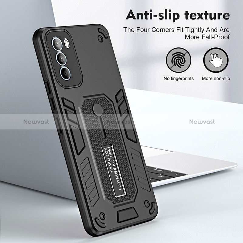 Silicone Matte Finish and Plastic Back Cover Case with Stand H01P for Motorola Moto G31