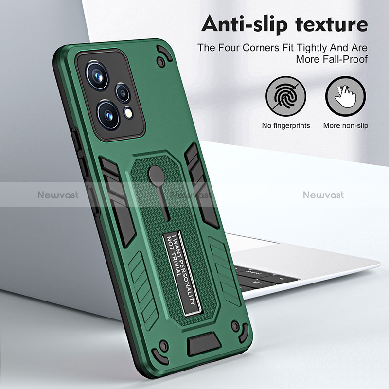 Silicone Matte Finish and Plastic Back Cover Case with Stand H01P for Realme 9 5G