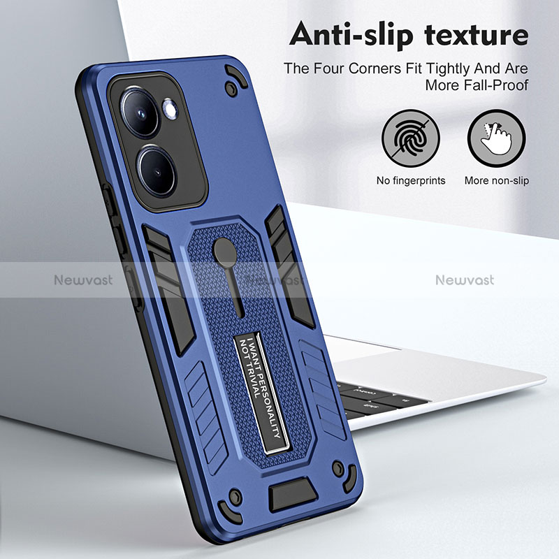 Silicone Matte Finish and Plastic Back Cover Case with Stand H01P for Realme C33 (2023)