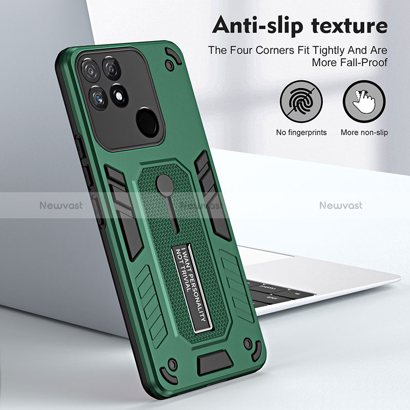 Silicone Matte Finish and Plastic Back Cover Case with Stand H01P for Realme Narzo 50A