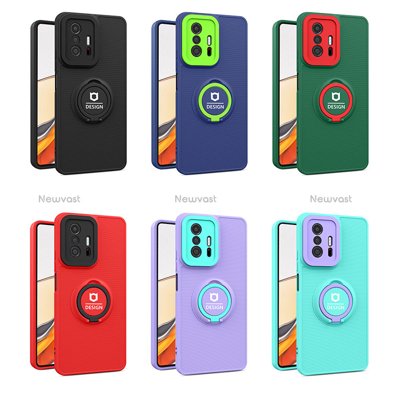 Silicone Matte Finish and Plastic Back Cover Case with Stand H01P for Xiaomi Mi 11T Pro 5G
