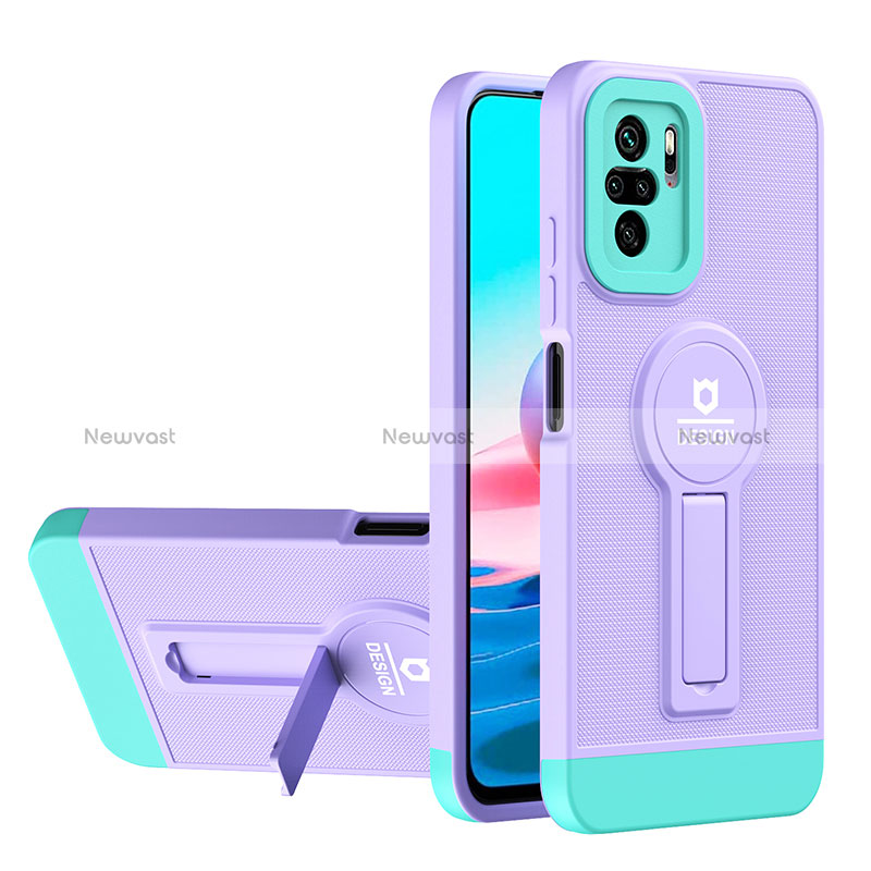 Silicone Matte Finish and Plastic Back Cover Case with Stand H01P for Xiaomi Poco M5S Purple