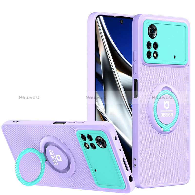 Silicone Matte Finish and Plastic Back Cover Case with Stand H01P for Xiaomi Poco X4 Pro 5G