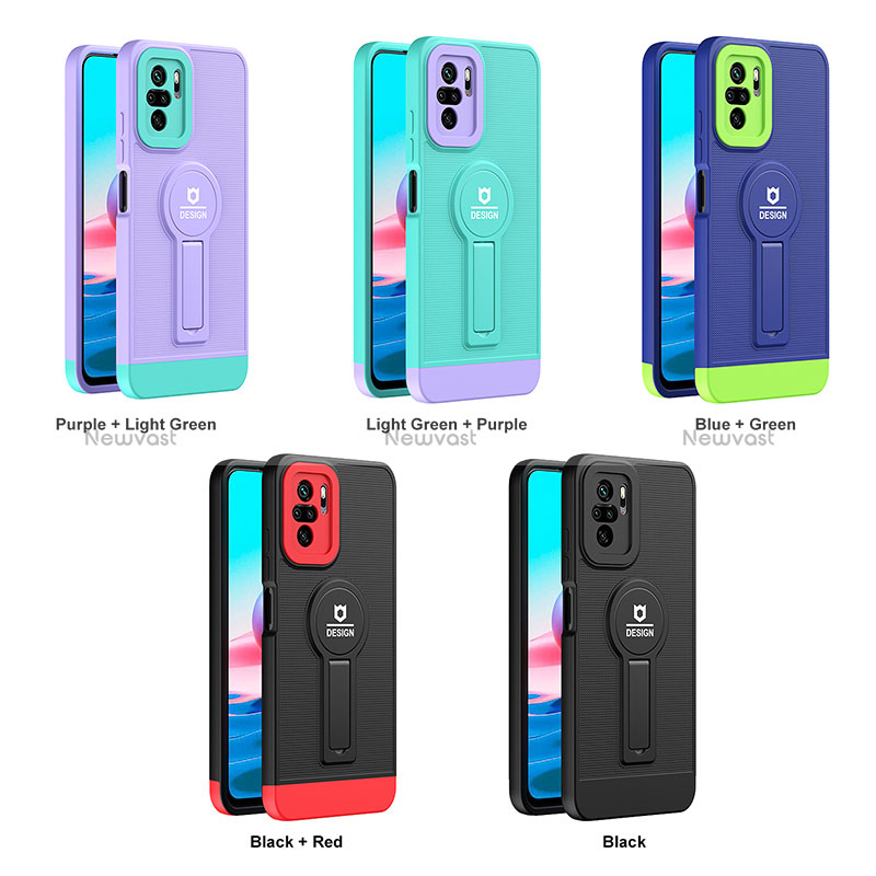 Silicone Matte Finish and Plastic Back Cover Case with Stand H01P for Xiaomi Redmi Note 10 4G