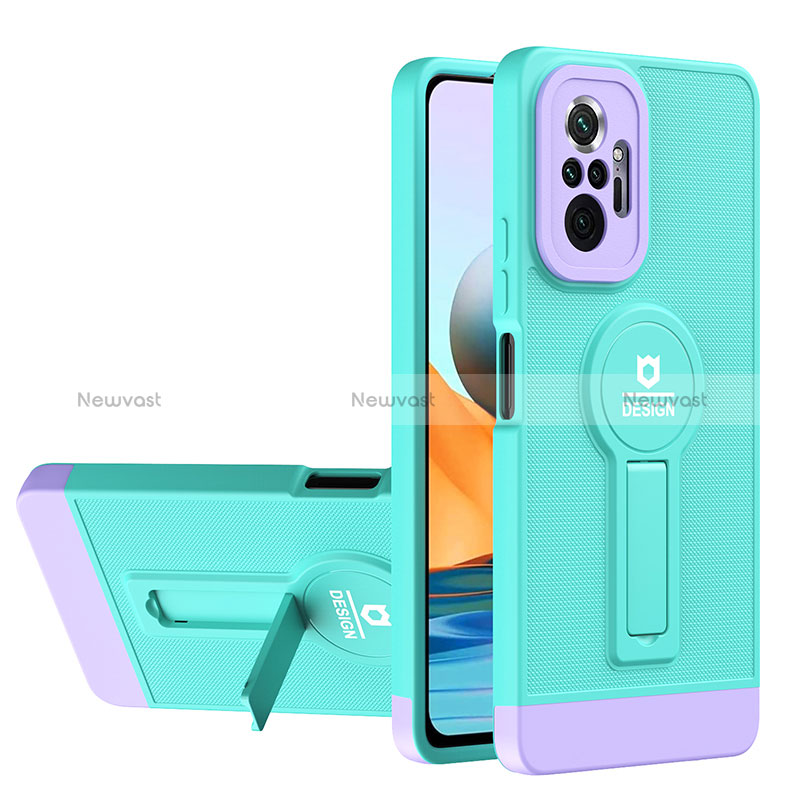 Silicone Matte Finish and Plastic Back Cover Case with Stand H01P for Xiaomi Redmi Note 10 Pro 4G