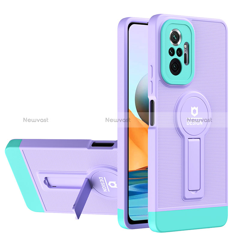 Silicone Matte Finish and Plastic Back Cover Case with Stand H01P for Xiaomi Redmi Note 10 Pro 4G