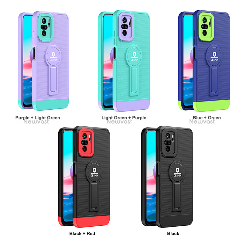 Silicone Matte Finish and Plastic Back Cover Case with Stand H01P for Xiaomi Redmi Note 10S 4G