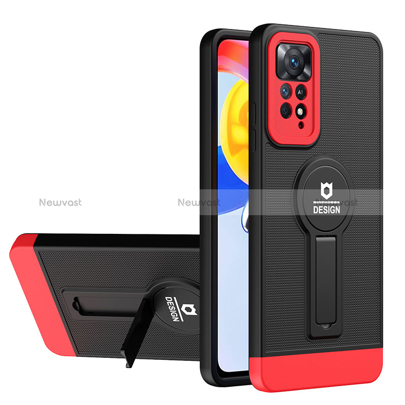 Silicone Matte Finish and Plastic Back Cover Case with Stand H01P for Xiaomi Redmi Note 11 Pro 4G