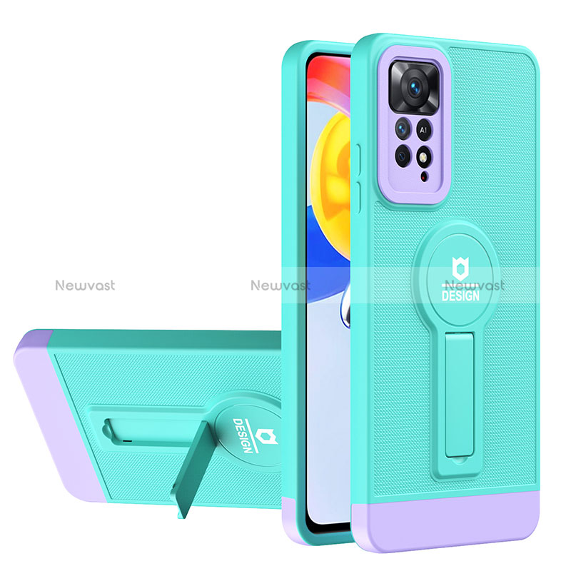 Silicone Matte Finish and Plastic Back Cover Case with Stand H01P for Xiaomi Redmi Note 11 Pro 4G