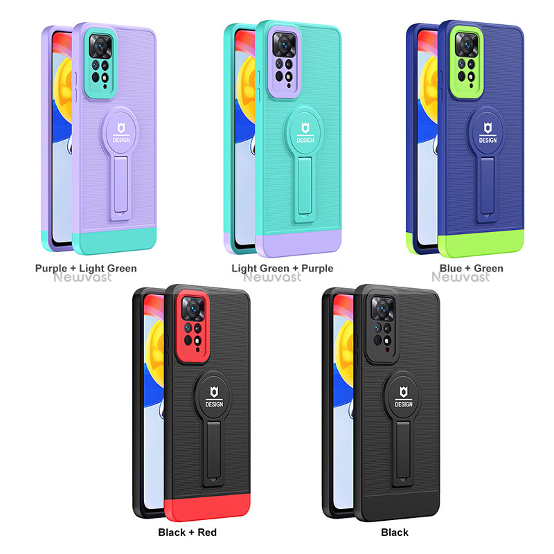 Silicone Matte Finish and Plastic Back Cover Case with Stand H01P for Xiaomi Redmi Note 11 Pro 4G