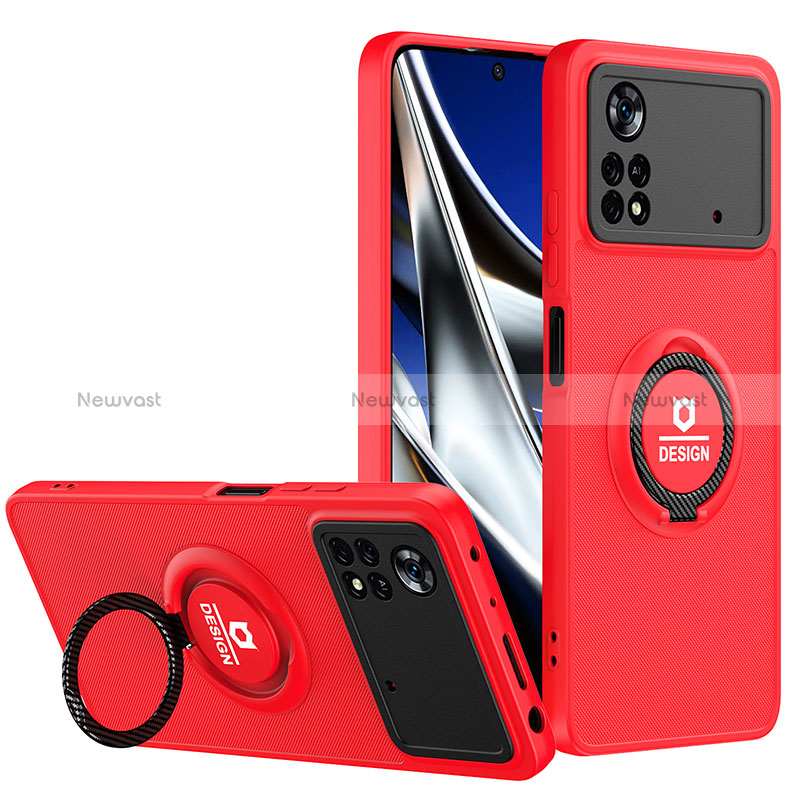 Silicone Matte Finish and Plastic Back Cover Case with Stand H01P for Xiaomi Redmi Note 11E Pro 5G