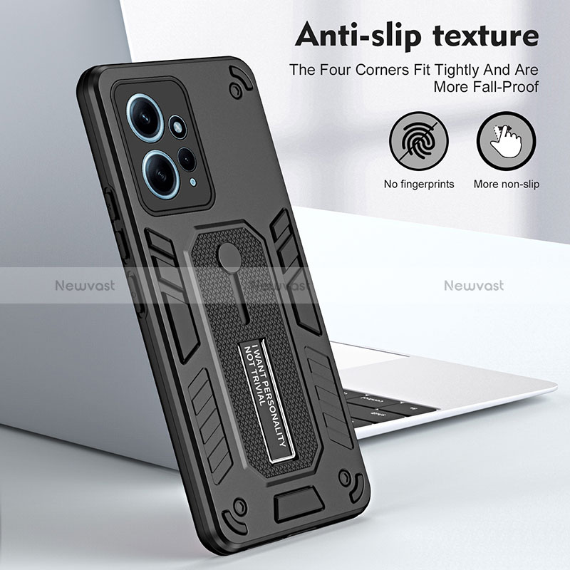 Silicone Matte Finish and Plastic Back Cover Case with Stand H01P for Xiaomi Redmi Note 12 4G