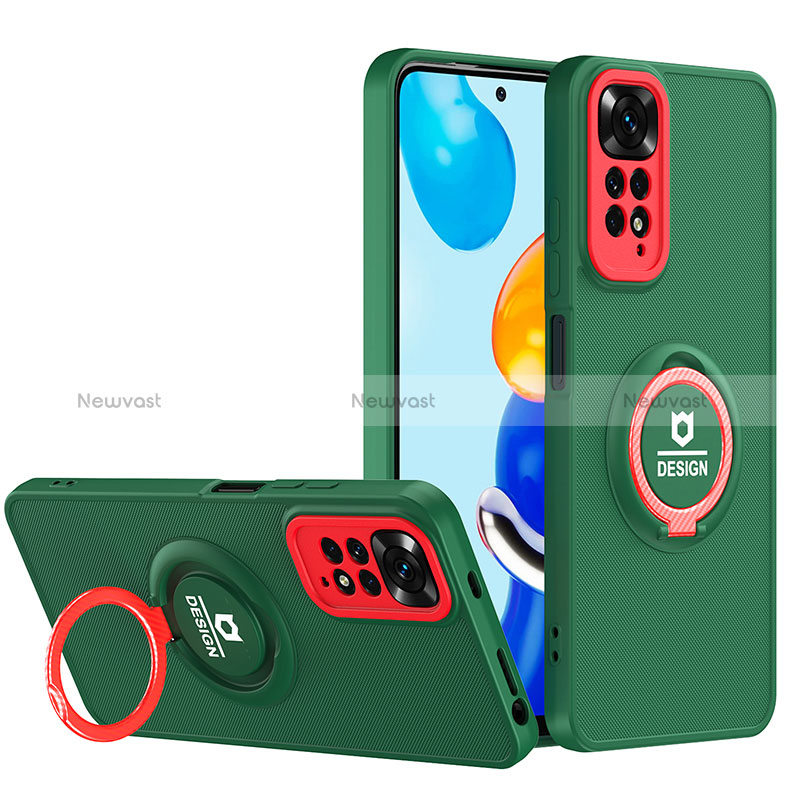 Silicone Matte Finish and Plastic Back Cover Case with Stand H02P for Xiaomi Redmi Note 11 4G (2022)