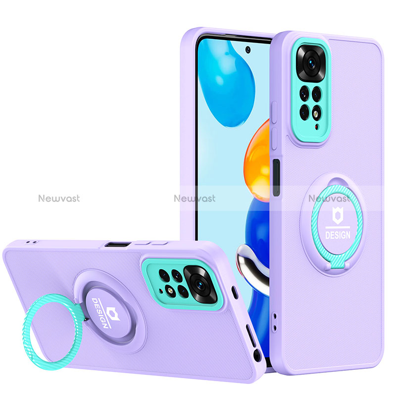 Silicone Matte Finish and Plastic Back Cover Case with Stand H02P for Xiaomi Redmi Note 11 4G (2022)