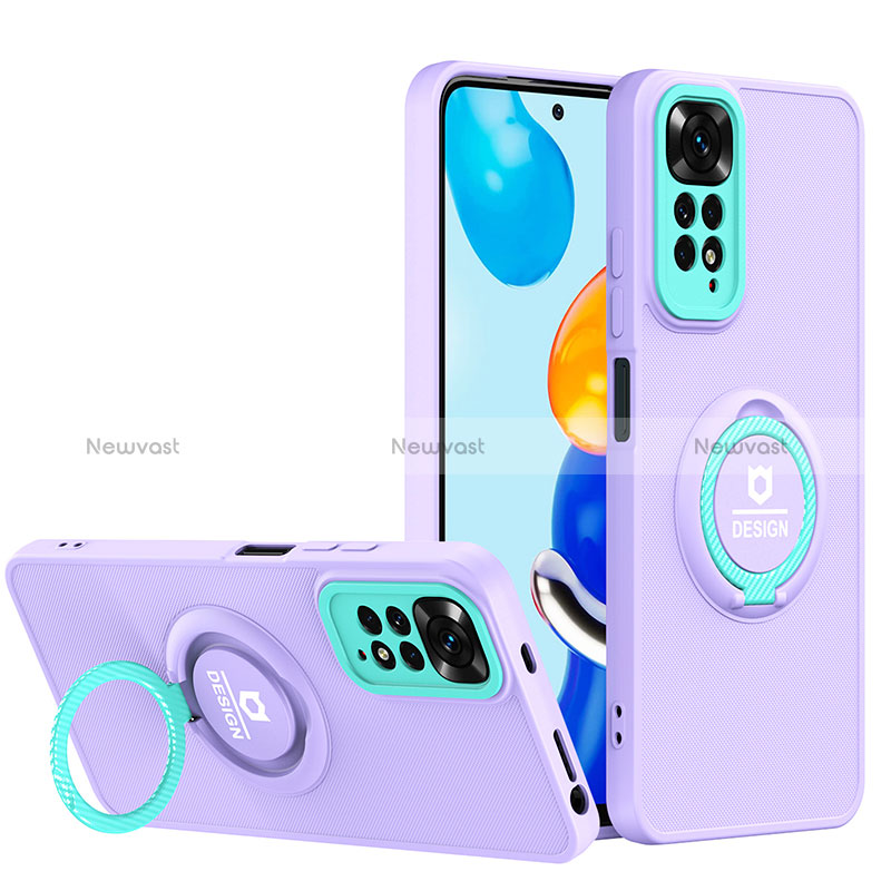 Silicone Matte Finish and Plastic Back Cover Case with Stand H02P for Xiaomi Redmi Note 11 4G (2022) Purple