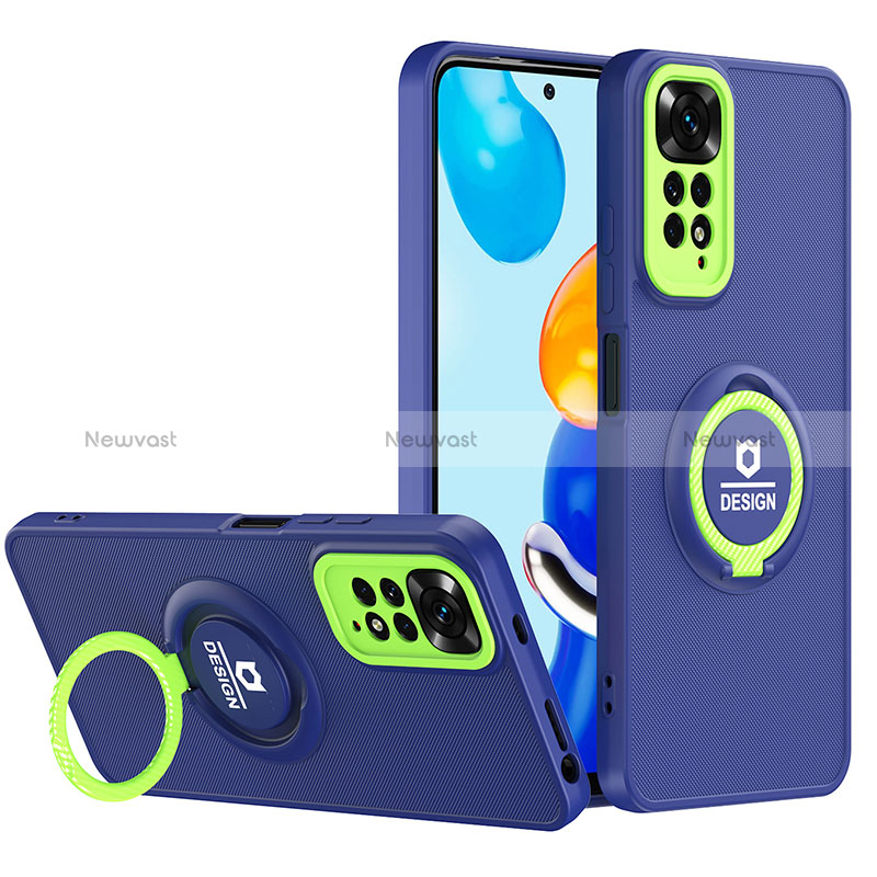 Silicone Matte Finish and Plastic Back Cover Case with Stand H02P for Xiaomi Redmi Note 11 Pro 5G Blue
