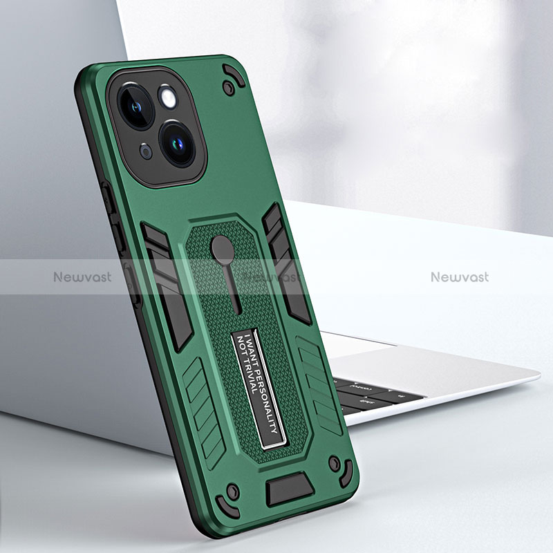 Silicone Matte Finish and Plastic Back Cover Case with Stand H02X for Apple iPhone 14 Plus Green
