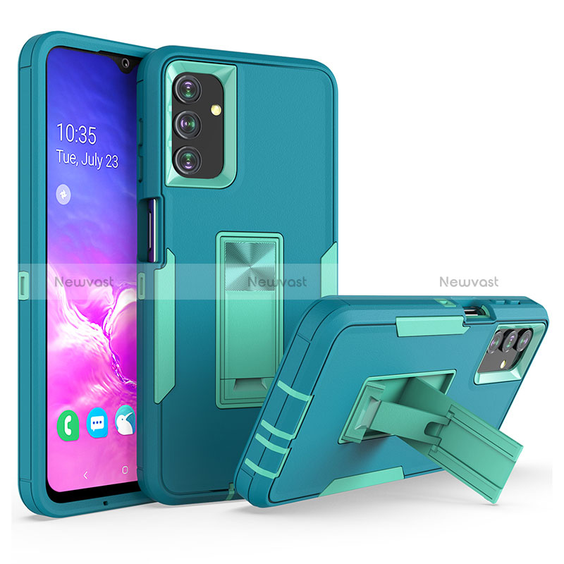 Silicone Matte Finish and Plastic Back Cover Case with Stand J01S for Samsung Galaxy A04s Green