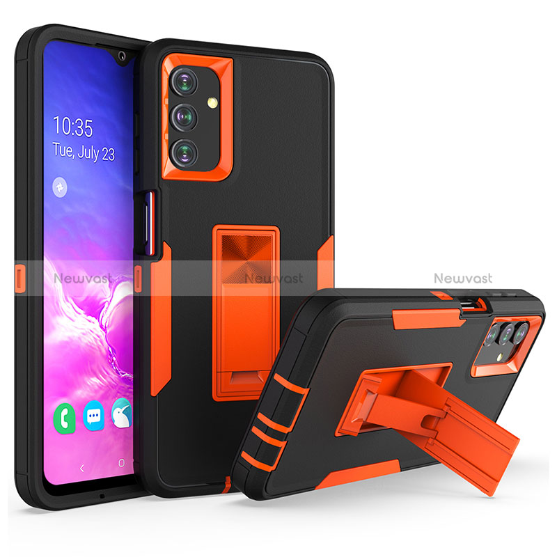 Silicone Matte Finish and Plastic Back Cover Case with Stand J01S for Samsung Galaxy A04s Orange