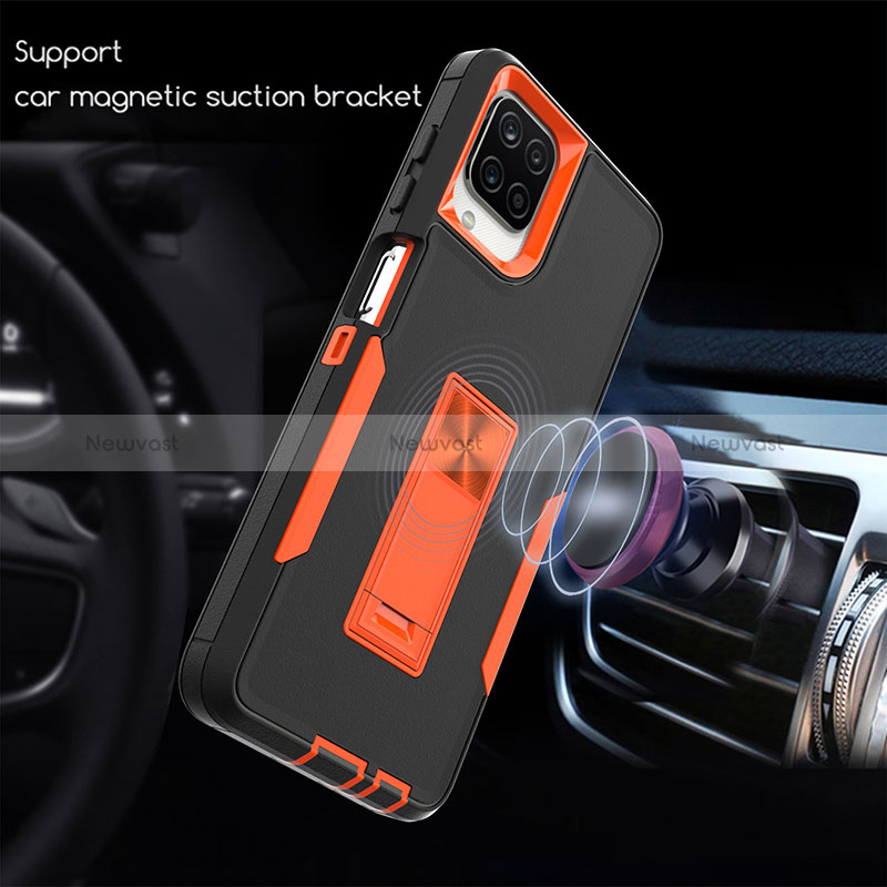 Silicone Matte Finish and Plastic Back Cover Case with Stand J01S for Samsung Galaxy A12 5G