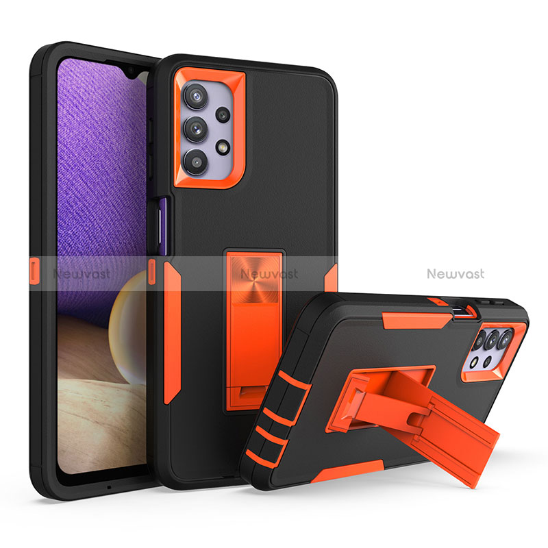 Silicone Matte Finish and Plastic Back Cover Case with Stand J01S for Samsung Galaxy A32 4G Orange