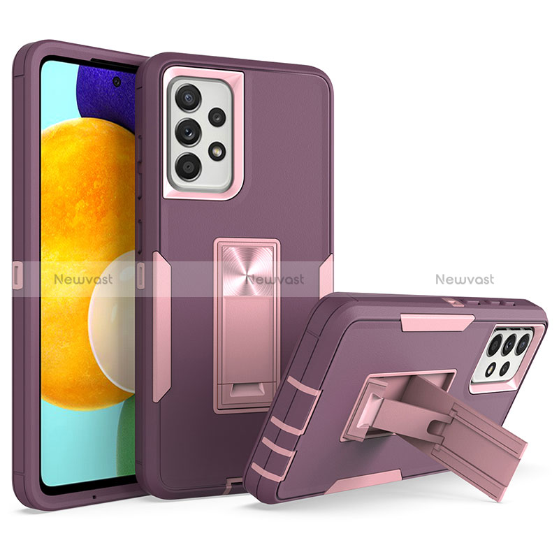 Silicone Matte Finish and Plastic Back Cover Case with Stand J01S for Samsung Galaxy A52 4G Purple