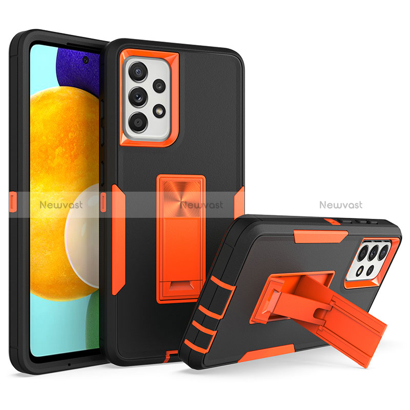 Silicone Matte Finish and Plastic Back Cover Case with Stand J01S for Samsung Galaxy A52s 5G Orange