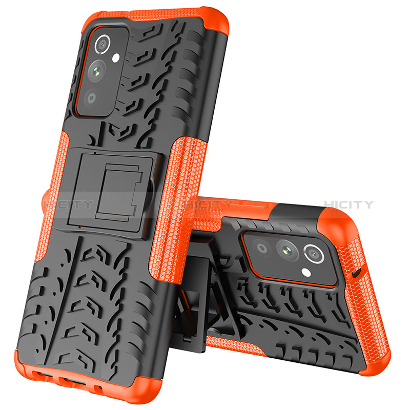 Silicone Matte Finish and Plastic Back Cover Case with Stand J01X for Samsung Galaxy A05s Orange