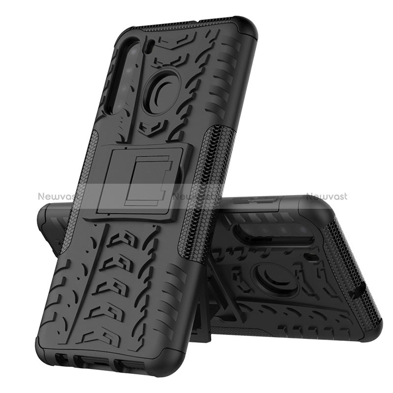 Silicone Matte Finish and Plastic Back Cover Case with Stand J01X for Samsung Galaxy A21