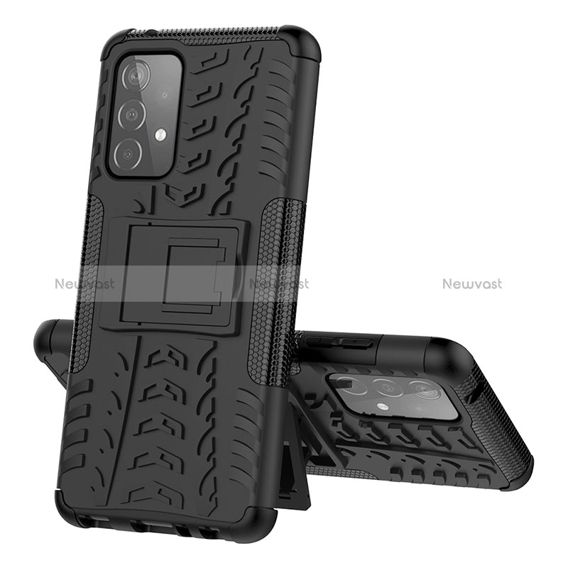 Silicone Matte Finish and Plastic Back Cover Case with Stand J01X for Samsung Galaxy A52 4G Black