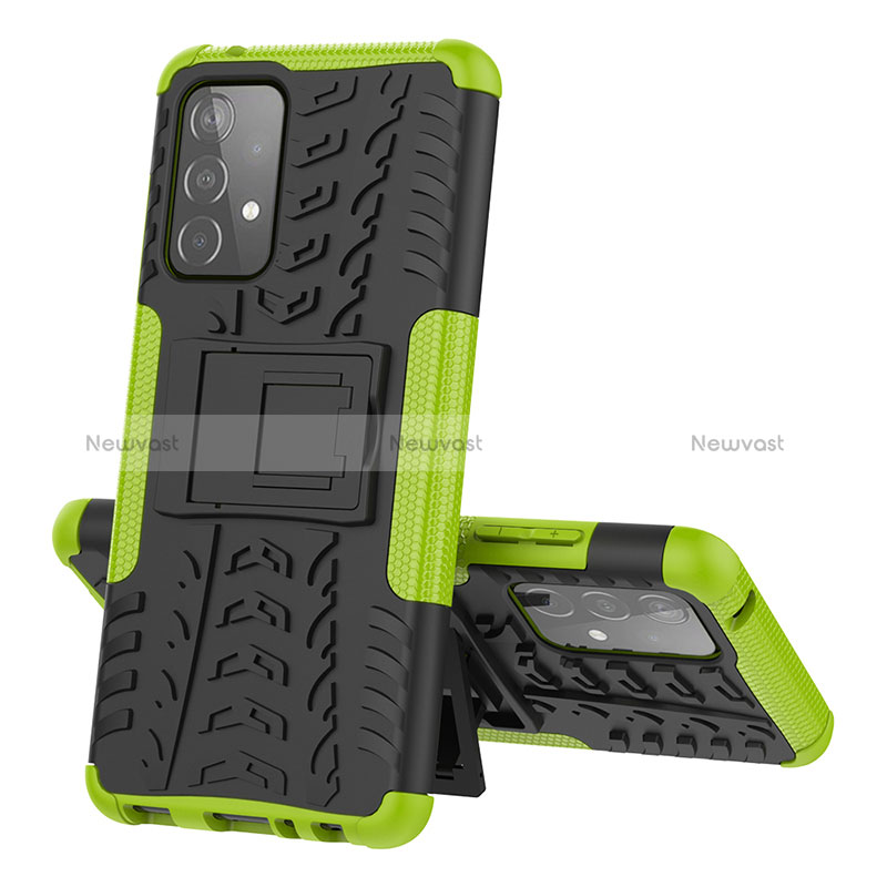 Silicone Matte Finish and Plastic Back Cover Case with Stand J01X for Samsung Galaxy A52 4G Green