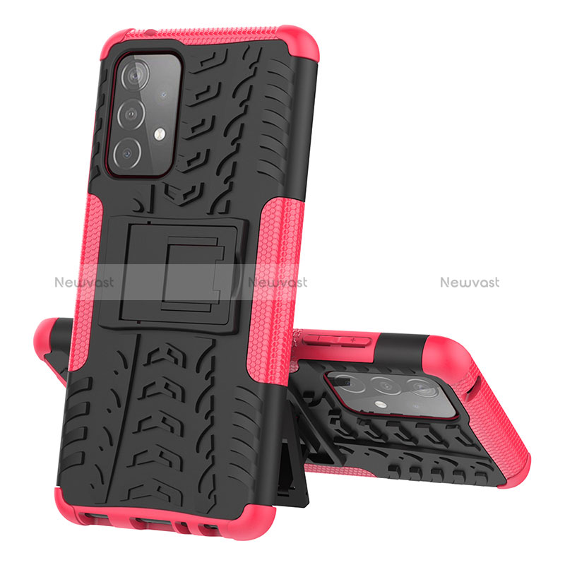 Silicone Matte Finish and Plastic Back Cover Case with Stand J01X for Samsung Galaxy A52 4G Hot Pink