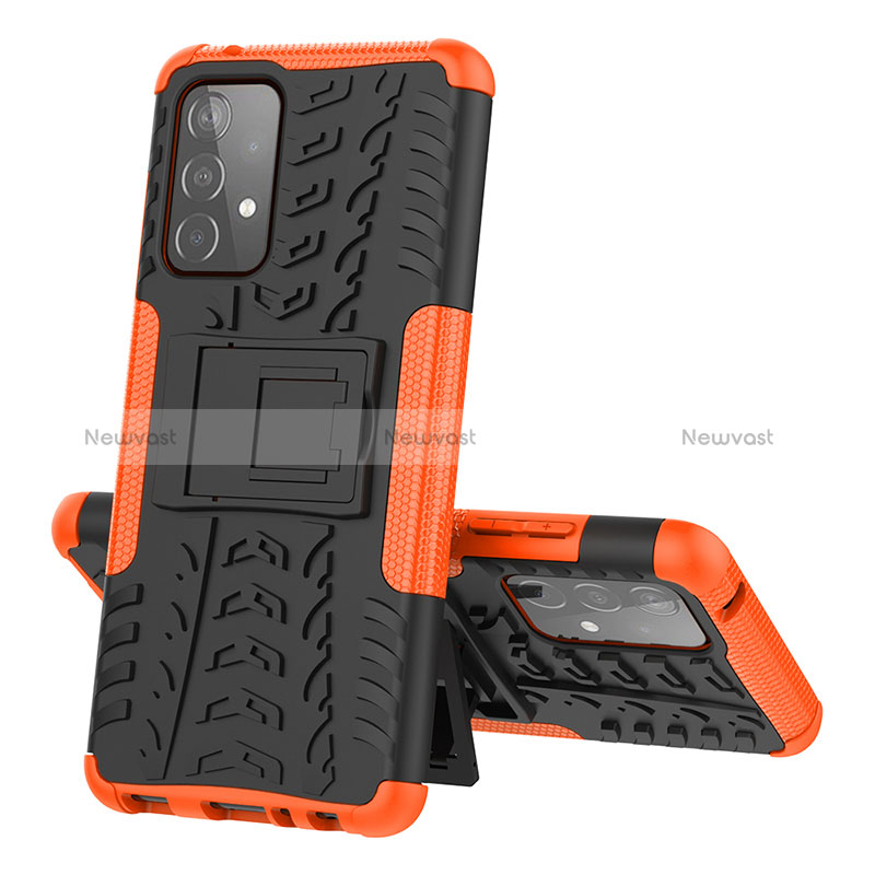 Silicone Matte Finish and Plastic Back Cover Case with Stand J01X for Samsung Galaxy A52 4G Orange