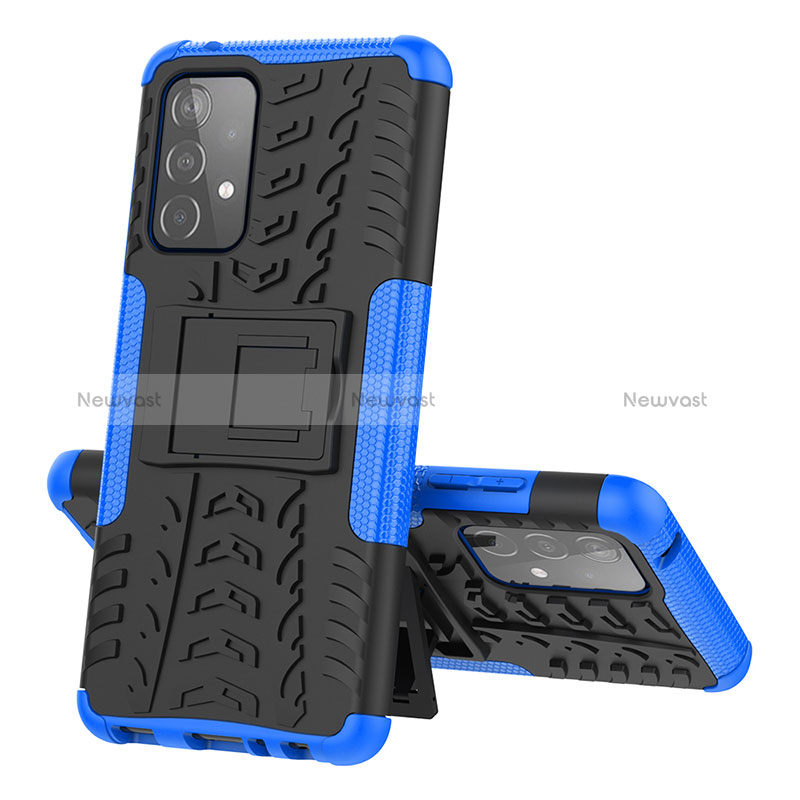 Silicone Matte Finish and Plastic Back Cover Case with Stand J01X for Samsung Galaxy A52 5G Blue