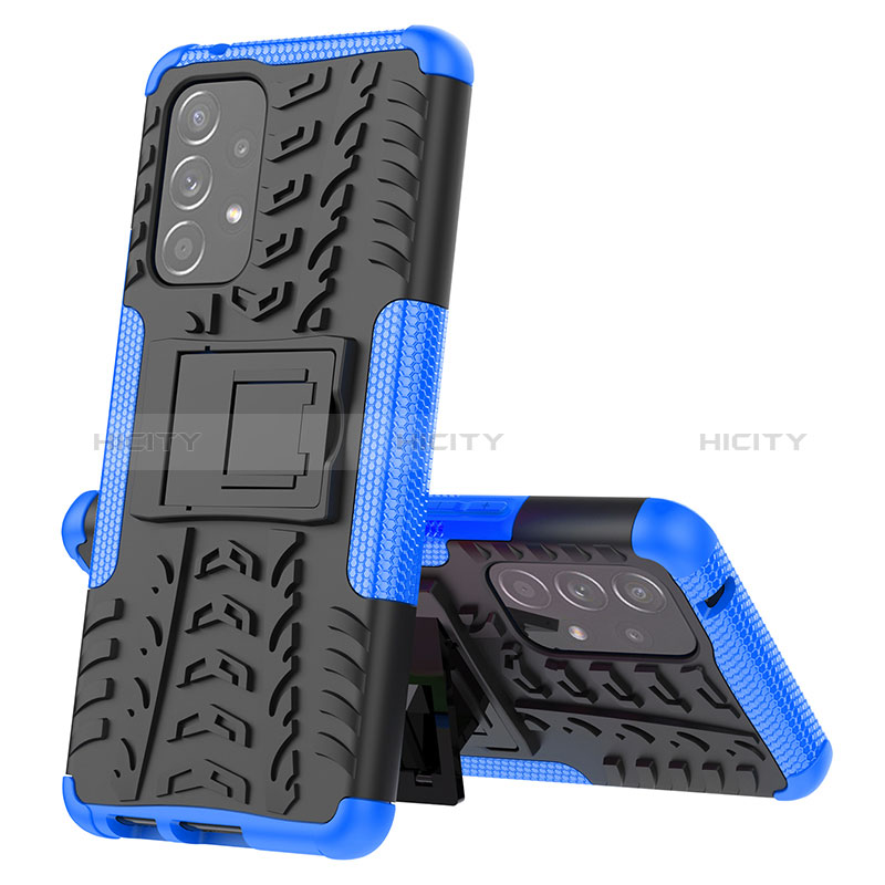 Silicone Matte Finish and Plastic Back Cover Case with Stand J01X for Samsung Galaxy A53 5G Blue