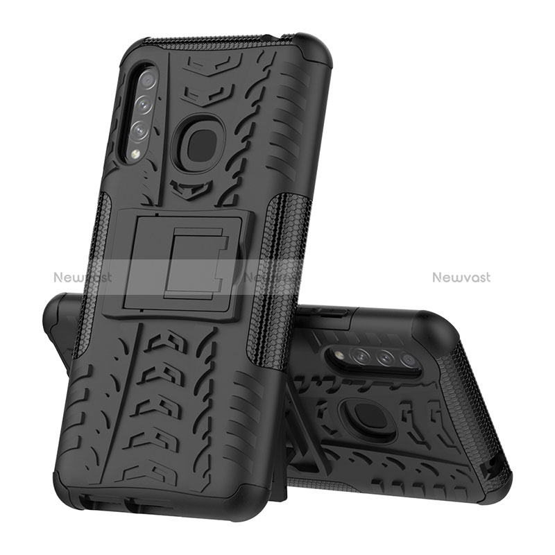 Silicone Matte Finish and Plastic Back Cover Case with Stand J01X for Samsung Galaxy A70E Black