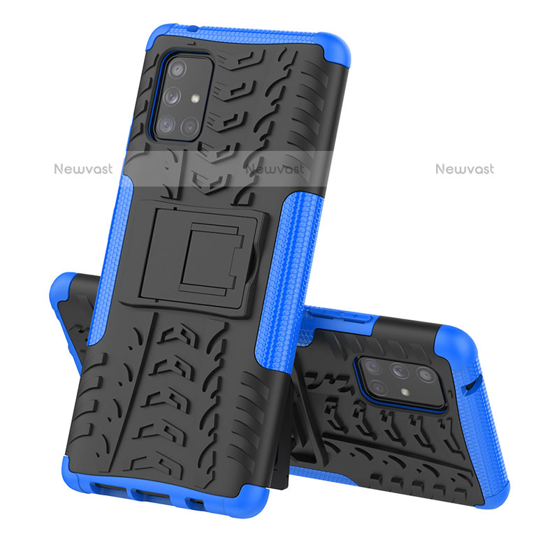 Silicone Matte Finish and Plastic Back Cover Case with Stand J01X for Samsung Galaxy A71 4G A715 Blue