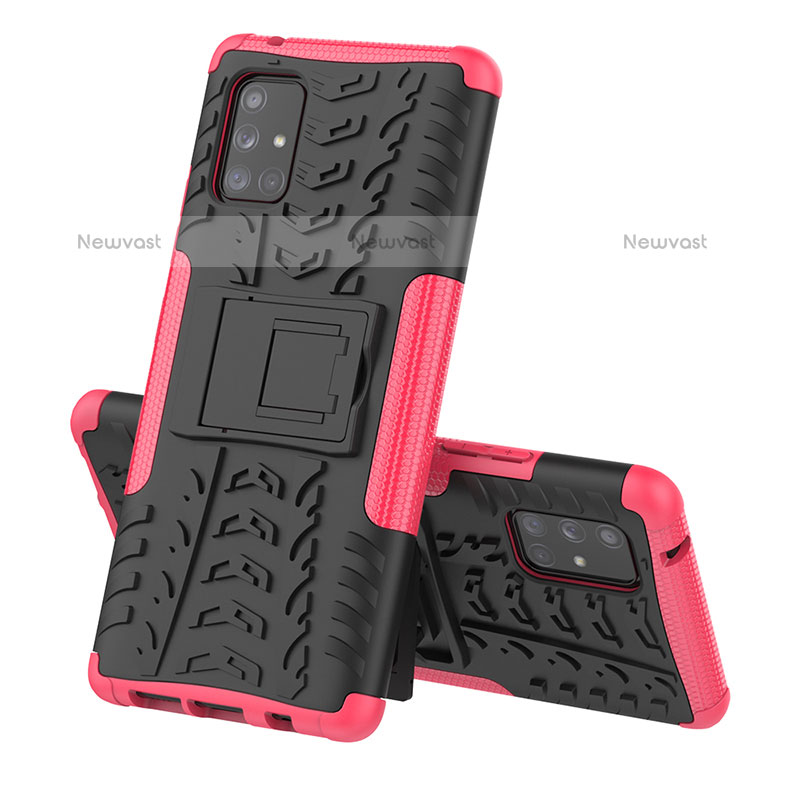 Silicone Matte Finish and Plastic Back Cover Case with Stand J01X for Samsung Galaxy A71 4G A715 Hot Pink