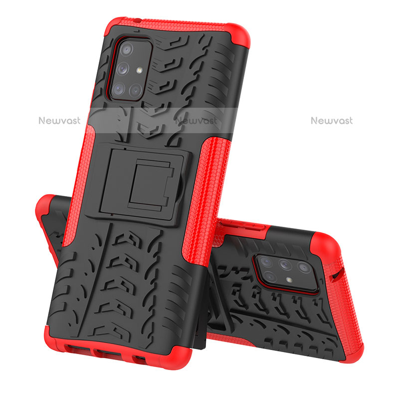 Silicone Matte Finish and Plastic Back Cover Case with Stand J01X for Samsung Galaxy A71 4G A715 Red