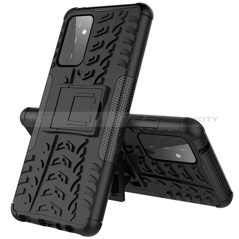 Silicone Matte Finish and Plastic Back Cover Case with Stand J01X for Samsung Galaxy A72 4G Black