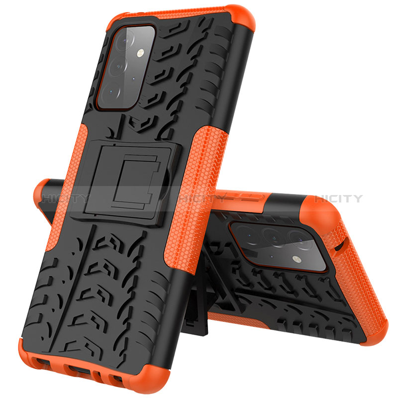 Silicone Matte Finish and Plastic Back Cover Case with Stand J01X for Samsung Galaxy A72 4G Orange