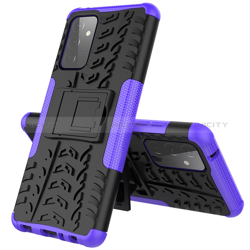 Silicone Matte Finish and Plastic Back Cover Case with Stand J01X for Samsung Galaxy A72 4G Purple