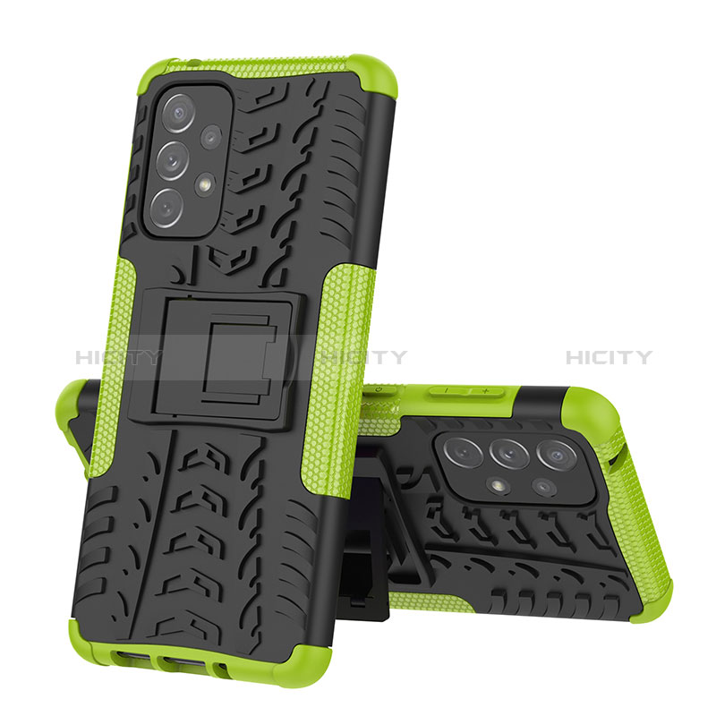 Silicone Matte Finish and Plastic Back Cover Case with Stand J01X for Samsung Galaxy A73 5G Green