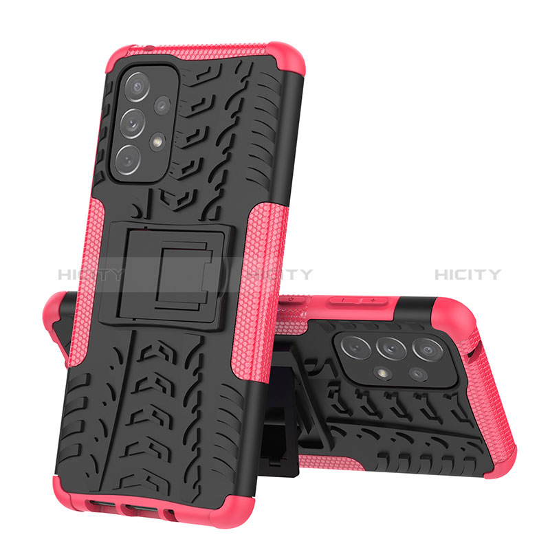 Silicone Matte Finish and Plastic Back Cover Case with Stand J01X for Samsung Galaxy A73 5G Hot Pink