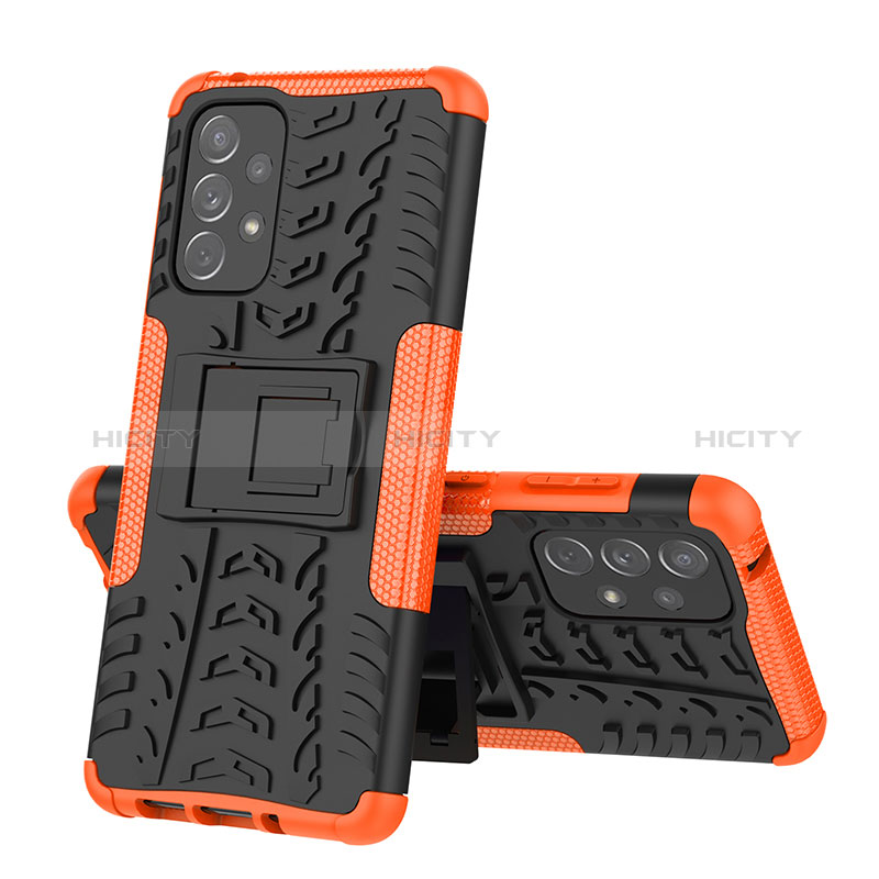 Silicone Matte Finish and Plastic Back Cover Case with Stand J01X for Samsung Galaxy A73 5G Orange