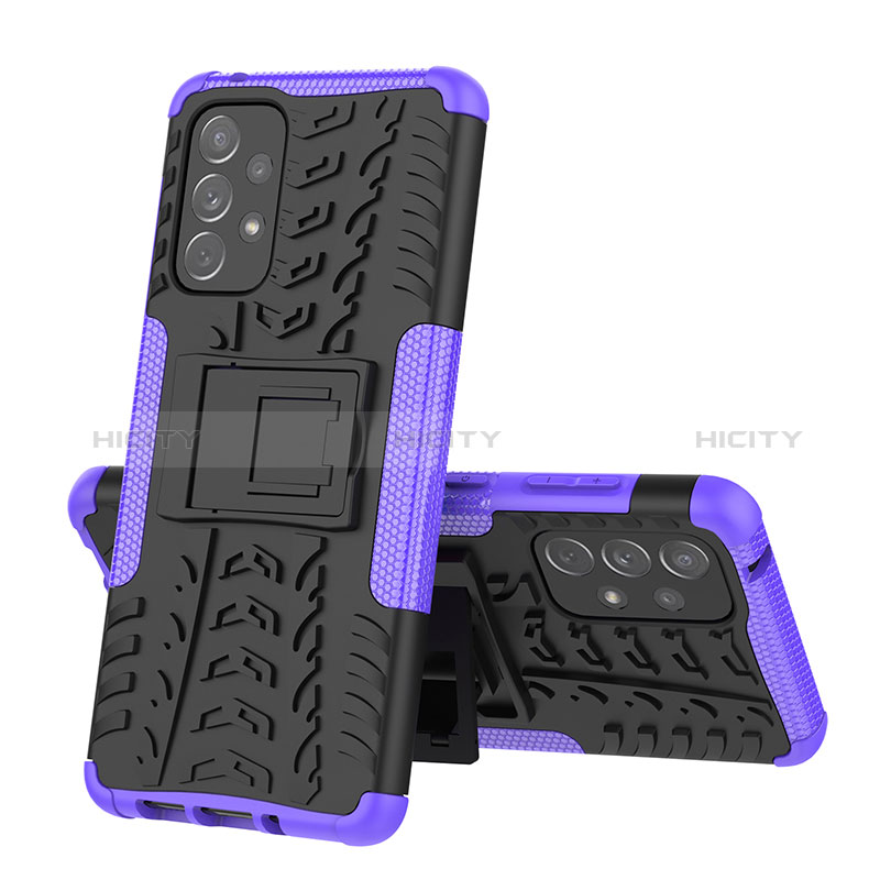 Silicone Matte Finish and Plastic Back Cover Case with Stand J01X for Samsung Galaxy A73 5G Purple